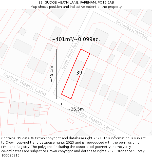 39, GUDGE HEATH LANE, FAREHAM, PO15 5AB: Plot and title map