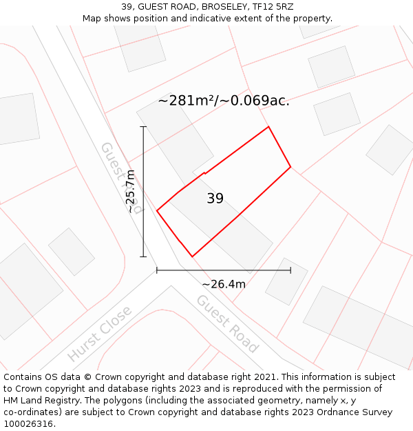 39, GUEST ROAD, BROSELEY, TF12 5RZ: Plot and title map