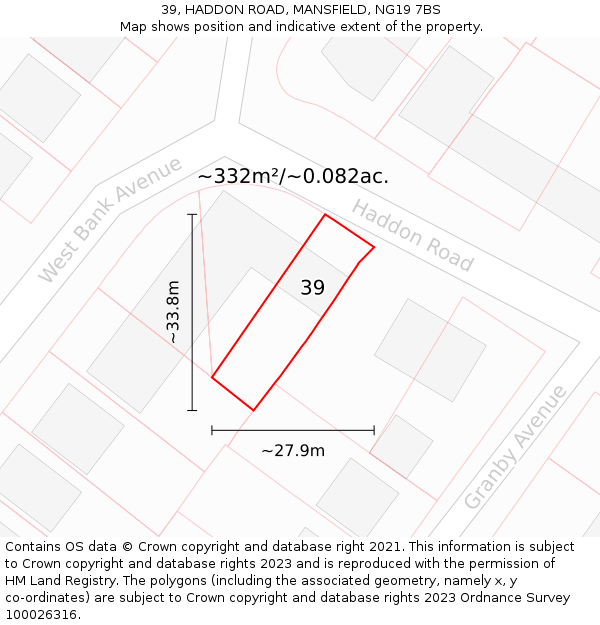 39, HADDON ROAD, MANSFIELD, NG19 7BS: Plot and title map