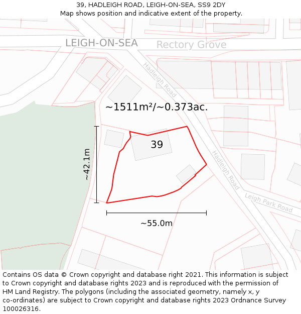 39, HADLEIGH ROAD, LEIGH-ON-SEA, SS9 2DY: Plot and title map