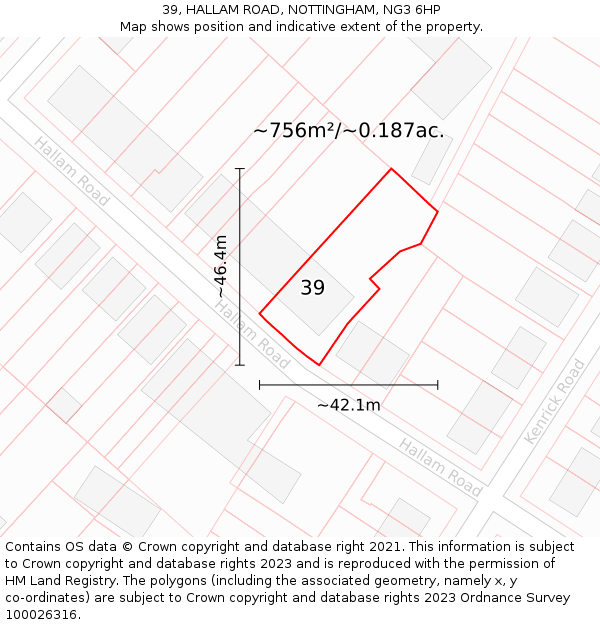 39, HALLAM ROAD, NOTTINGHAM, NG3 6HP: Plot and title map