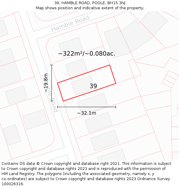 39, HAMBLE ROAD, POOLE, BH15 3NJ: Plot and title map