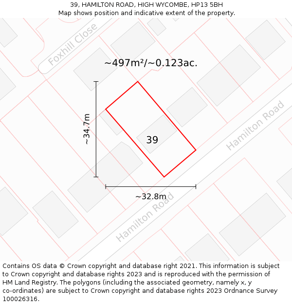 39, HAMILTON ROAD, HIGH WYCOMBE, HP13 5BH: Plot and title map