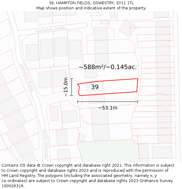 39, HAMPTON FIELDS, OSWESTRY, SY11 1TL: Plot and title map