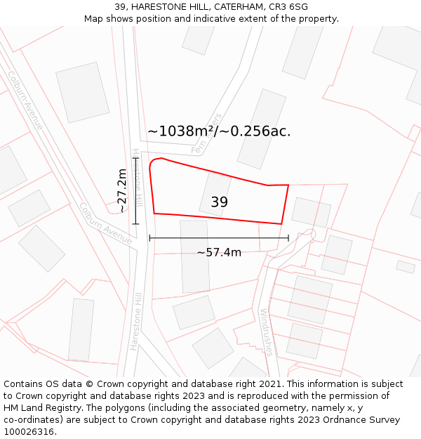 39, HARESTONE HILL, CATERHAM, CR3 6SG: Plot and title map