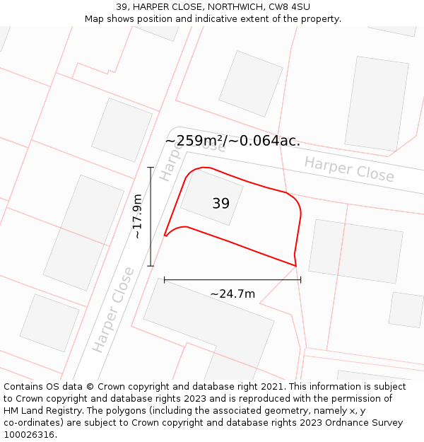 39, HARPER CLOSE, NORTHWICH, CW8 4SU: Plot and title map