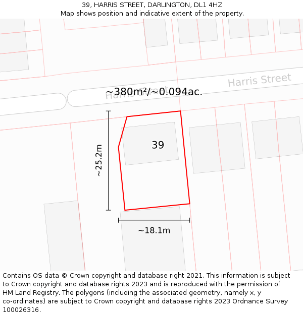 39, HARRIS STREET, DARLINGTON, DL1 4HZ: Plot and title map