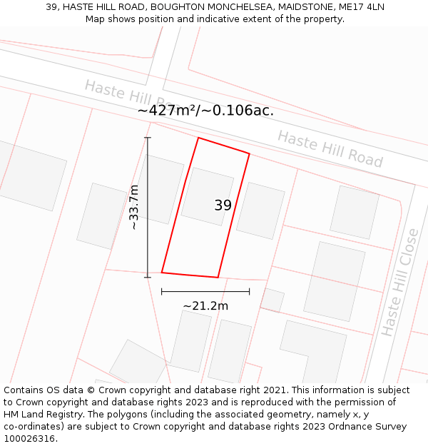 39, HASTE HILL ROAD, BOUGHTON MONCHELSEA, MAIDSTONE, ME17 4LN: Plot and title map