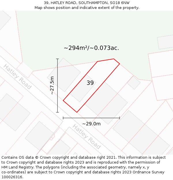 39, HATLEY ROAD, SOUTHAMPTON, SO18 6NW: Plot and title map