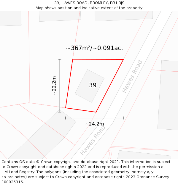 39, HAWES ROAD, BROMLEY, BR1 3JS: Plot and title map