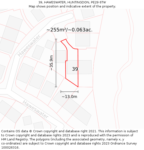 39, HAWESWATER, HUNTINGDON, PE29 6TW: Plot and title map