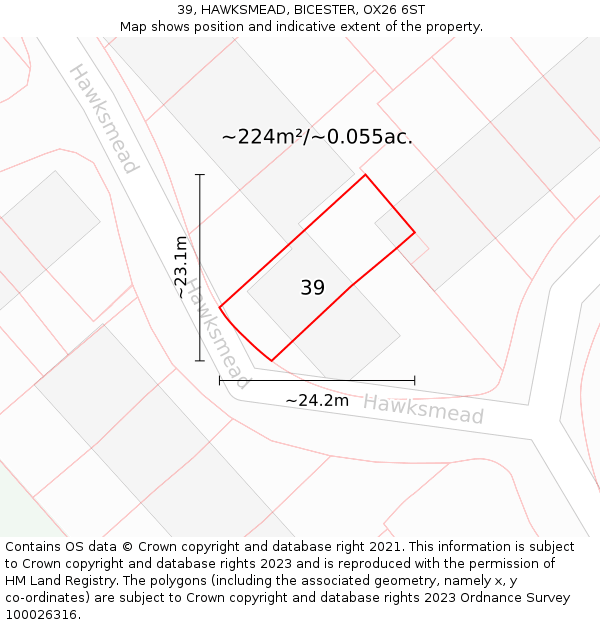 39, HAWKSMEAD, BICESTER, OX26 6ST: Plot and title map