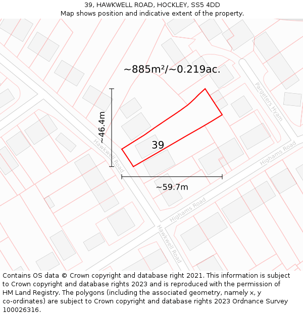 39, HAWKWELL ROAD, HOCKLEY, SS5 4DD: Plot and title map