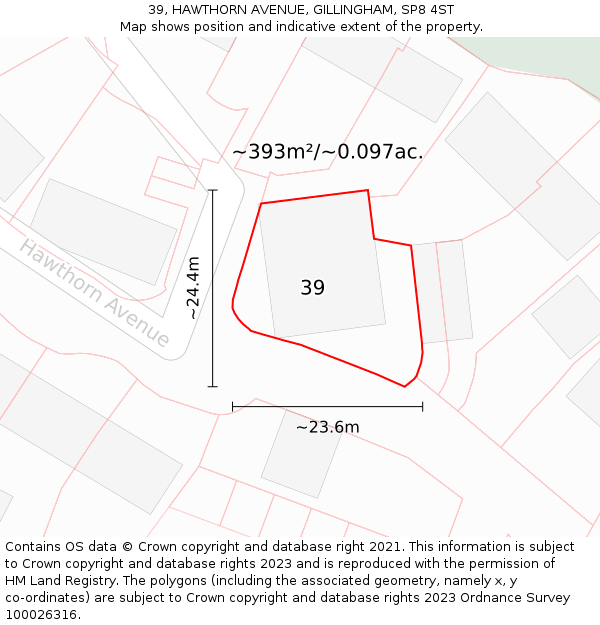 39, HAWTHORN AVENUE, GILLINGHAM, SP8 4ST: Plot and title map