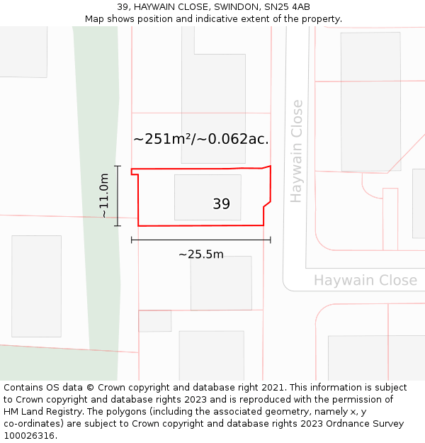 39, HAYWAIN CLOSE, SWINDON, SN25 4AB: Plot and title map