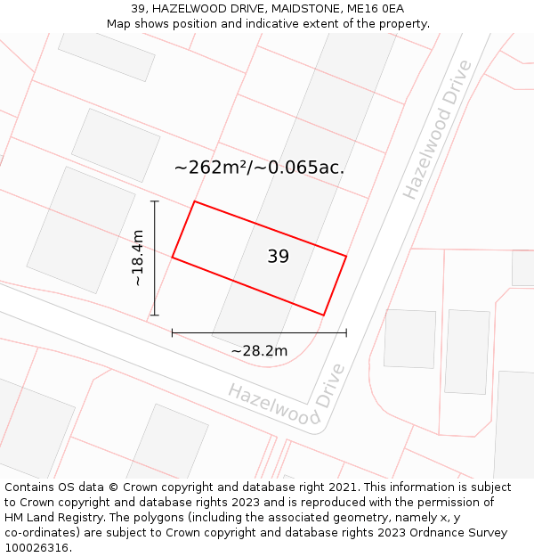 39, HAZELWOOD DRIVE, MAIDSTONE, ME16 0EA: Plot and title map