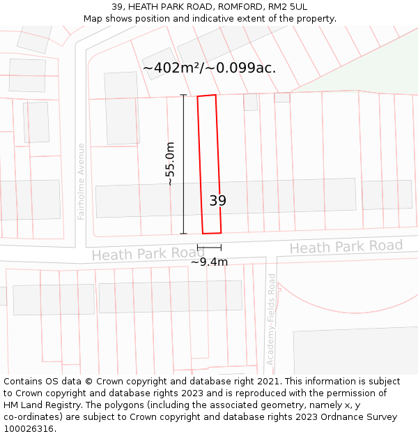 39, HEATH PARK ROAD, ROMFORD, RM2 5UL: Plot and title map