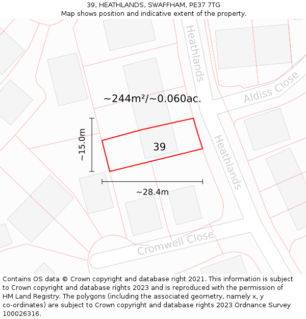 39, HEATHLANDS, SWAFFHAM, PE37 7TG: Plot and title map