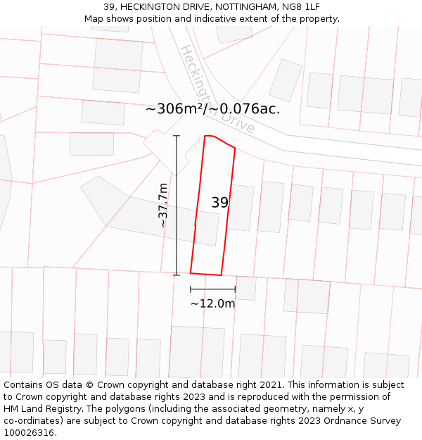 39, HECKINGTON DRIVE, NOTTINGHAM, NG8 1LF: Plot and title map