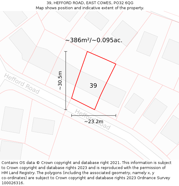 39, HEFFORD ROAD, EAST COWES, PO32 6QG: Plot and title map