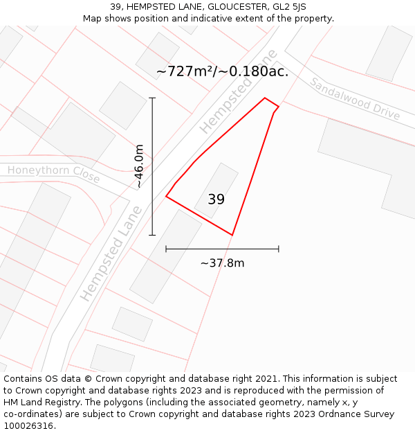 39, HEMPSTED LANE, GLOUCESTER, GL2 5JS: Plot and title map