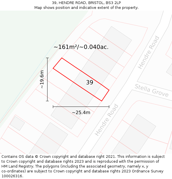 39, HENDRE ROAD, BRISTOL, BS3 2LP: Plot and title map