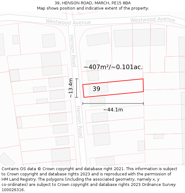 39, HENSON ROAD, MARCH, PE15 8BA: Plot and title map