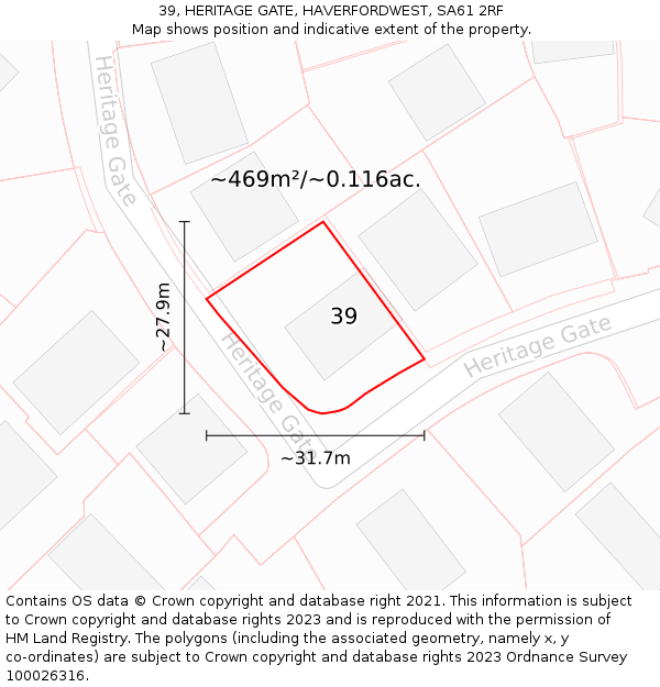 39, HERITAGE GATE, HAVERFORDWEST, SA61 2RF: Plot and title map