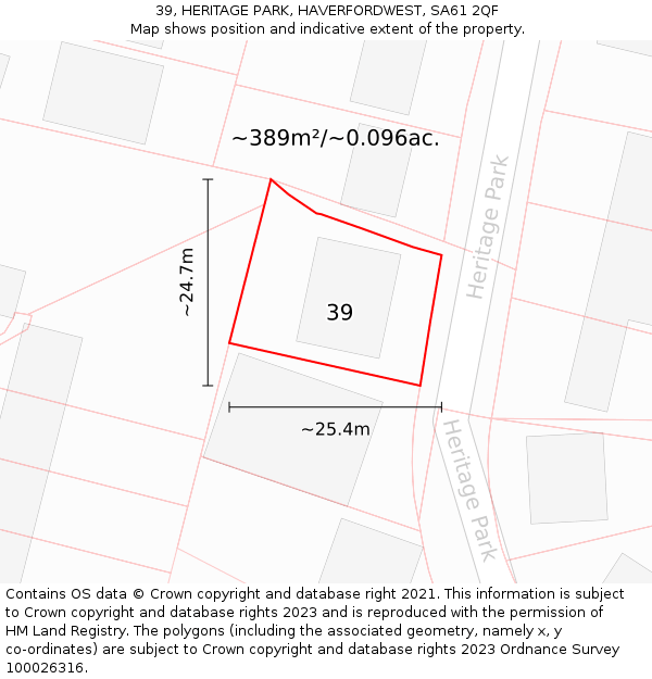 39, HERITAGE PARK, HAVERFORDWEST, SA61 2QF: Plot and title map