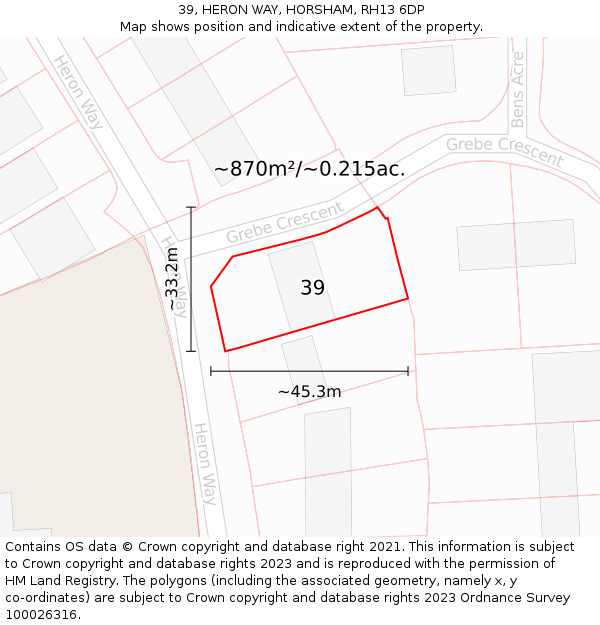 39, HERON WAY, HORSHAM, RH13 6DP: Plot and title map
