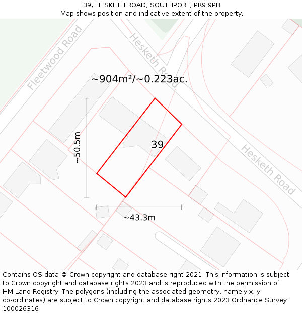 39, HESKETH ROAD, SOUTHPORT, PR9 9PB: Plot and title map