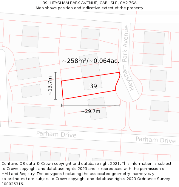 39, HEYSHAM PARK AVENUE, CARLISLE, CA2 7SA: Plot and title map