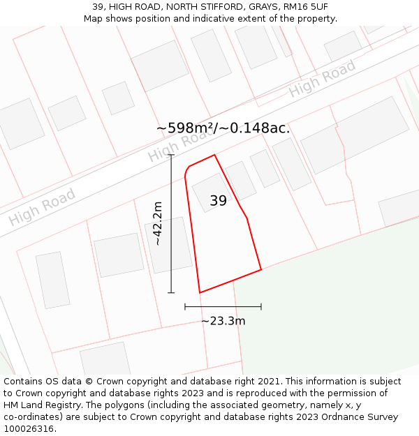 39, HIGH ROAD, NORTH STIFFORD, GRAYS, RM16 5UF: Plot and title map