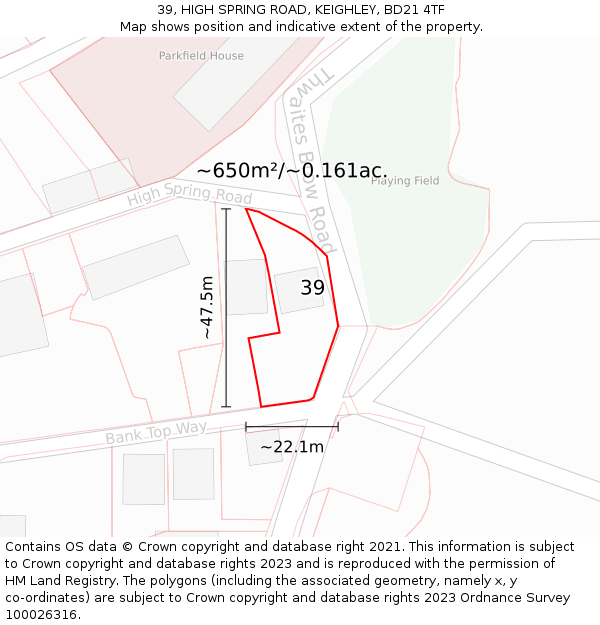 39, HIGH SPRING ROAD, KEIGHLEY, BD21 4TF: Plot and title map