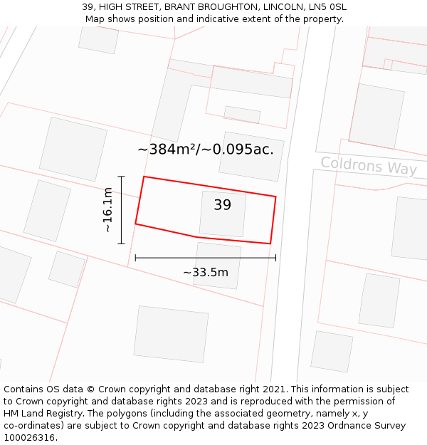 39, HIGH STREET, BRANT BROUGHTON, LINCOLN, LN5 0SL: Plot and title map