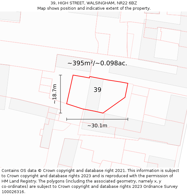 39, HIGH STREET, WALSINGHAM, NR22 6BZ: Plot and title map