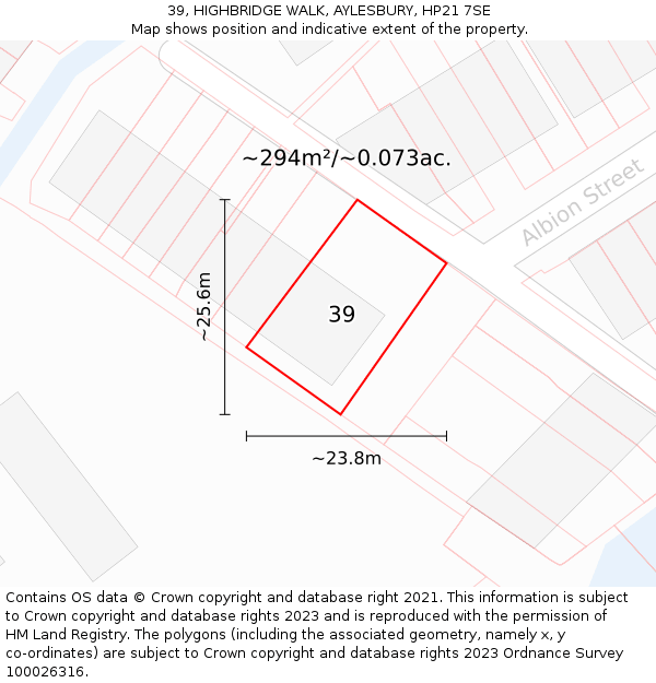 39, HIGHBRIDGE WALK, AYLESBURY, HP21 7SE: Plot and title map