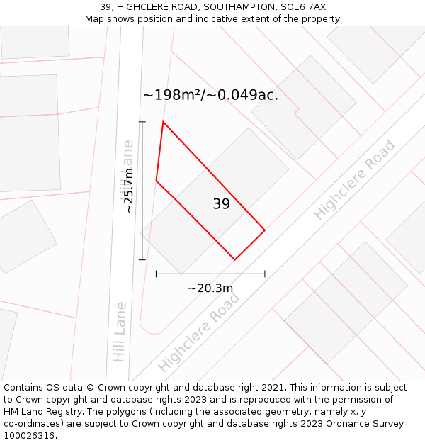 39, HIGHCLERE ROAD, SOUTHAMPTON, SO16 7AX: Plot and title map