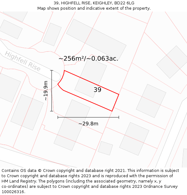 39, HIGHFELL RISE, KEIGHLEY, BD22 6LG: Plot and title map