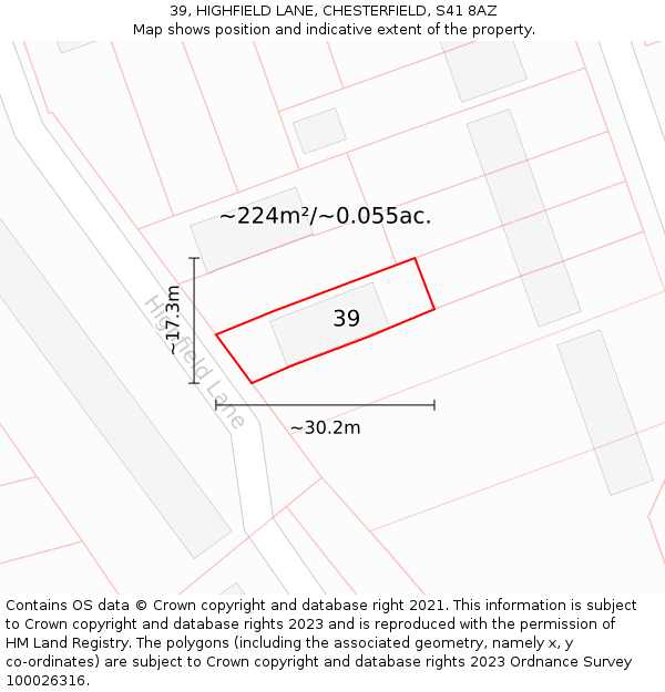 39, HIGHFIELD LANE, CHESTERFIELD, S41 8AZ: Plot and title map