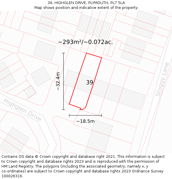 39, HIGHGLEN DRIVE, PLYMOUTH, PL7 5LA: Plot and title map