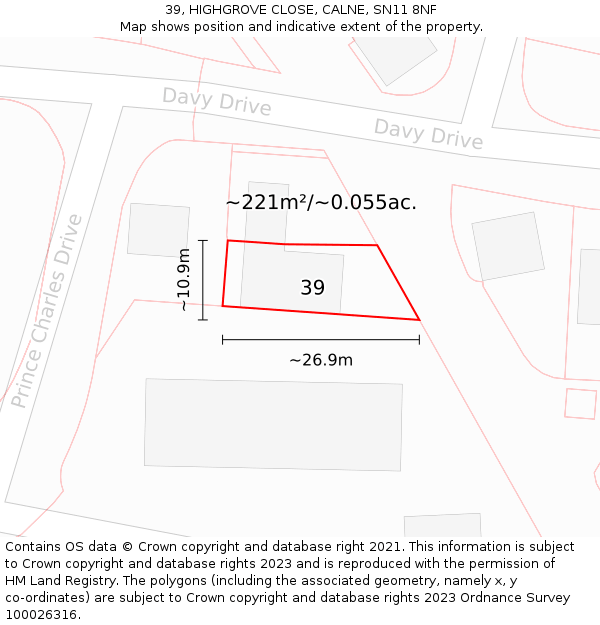 39, HIGHGROVE CLOSE, CALNE, SN11 8NF: Plot and title map