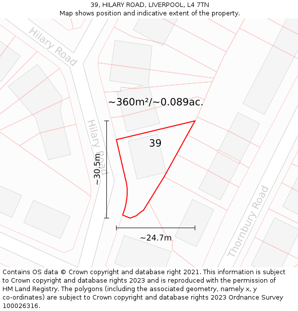 39, HILARY ROAD, LIVERPOOL, L4 7TN: Plot and title map