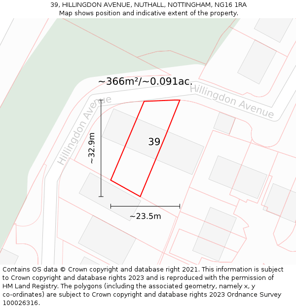 39, HILLINGDON AVENUE, NUTHALL, NOTTINGHAM, NG16 1RA: Plot and title map