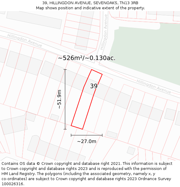 39, HILLINGDON AVENUE, SEVENOAKS, TN13 3RB: Plot and title map