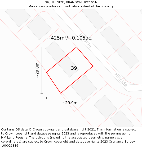 39, HILLSIDE, BRANDON, IP27 0NN: Plot and title map