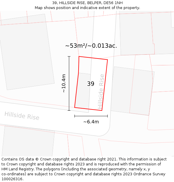 39, HILLSIDE RISE, BELPER, DE56 1NH: Plot and title map