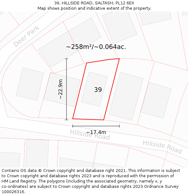 39, HILLSIDE ROAD, SALTASH, PL12 6EX: Plot and title map