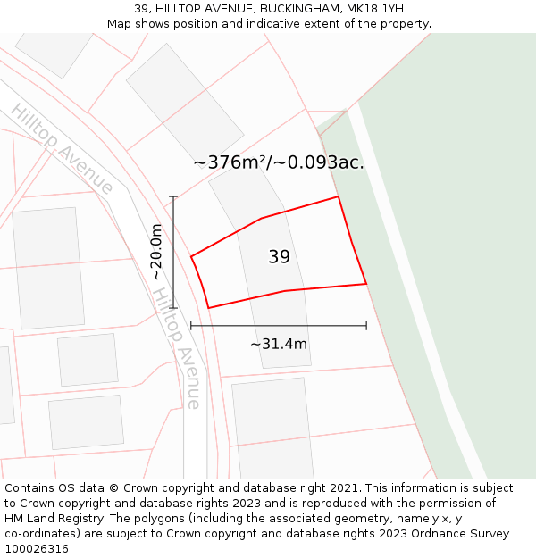 39, HILLTOP AVENUE, BUCKINGHAM, MK18 1YH: Plot and title map