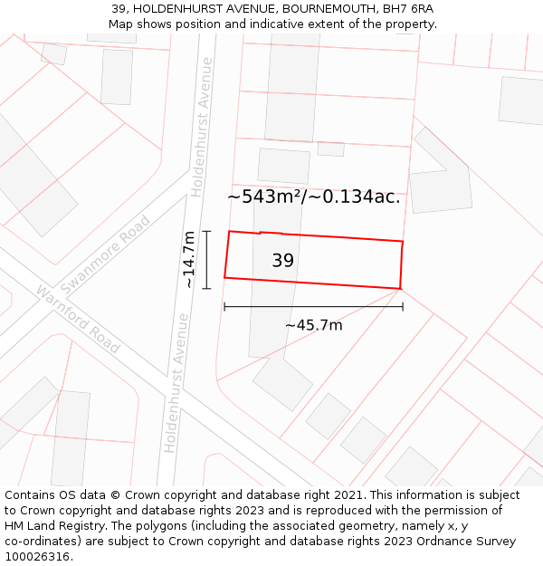 39, HOLDENHURST AVENUE, BOURNEMOUTH, BH7 6RA: Plot and title map
